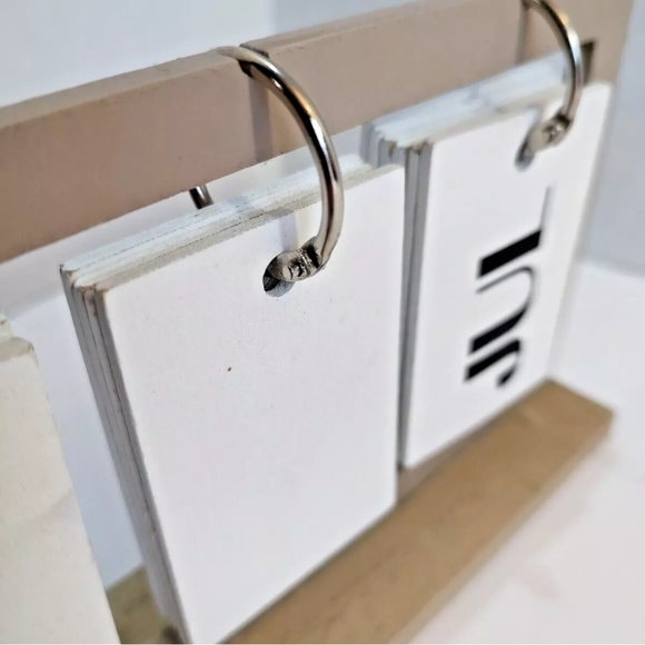 Neutral Tranquility Perpetual Calendar Metal & Wood Black White Brown Tabletop - Picture 6 of 9